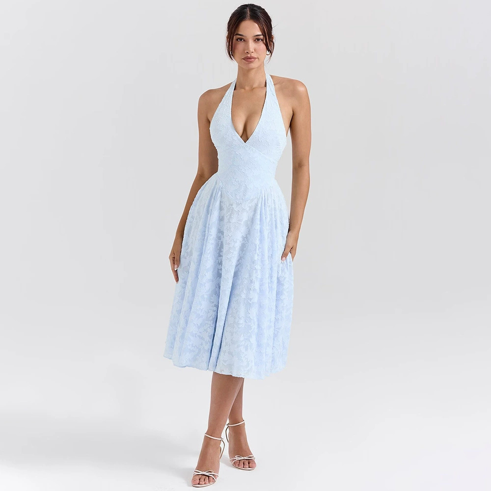 ZARA Sexy Halter Neck Blue Summer French Princess Dress